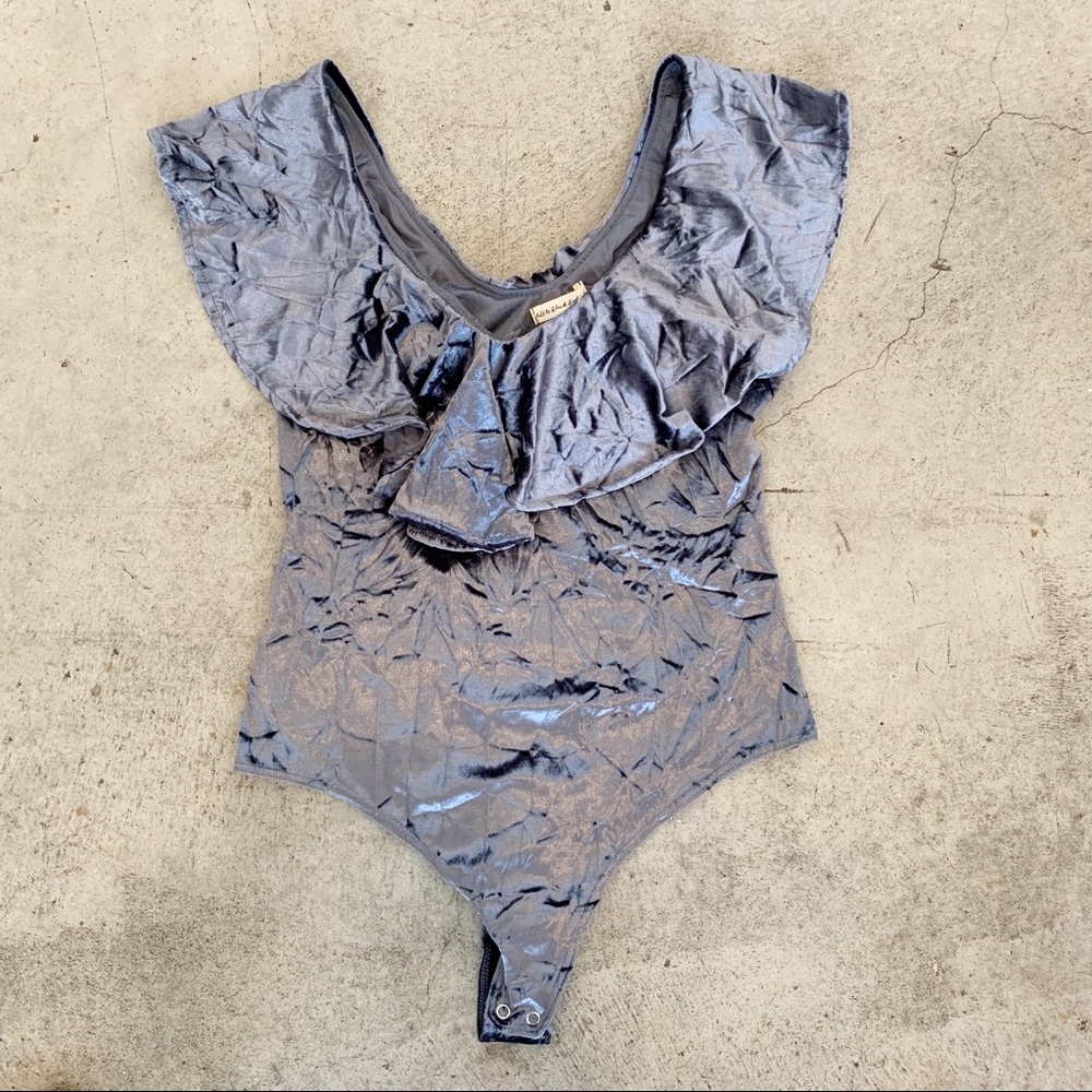 Little Black Bodysuit NWT Crushed Velvet Ruffle Bodysuit